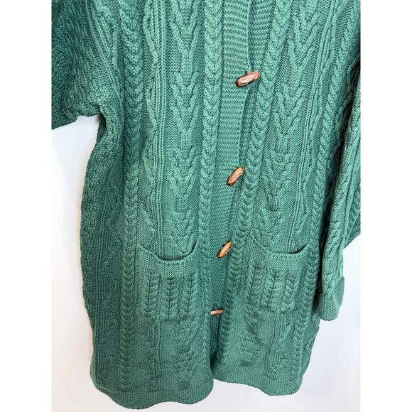 Aran Crafts Merino Wool Green Cable Knit Fisherman Ireland Cardigan Women's XL - Picture 6 of 11